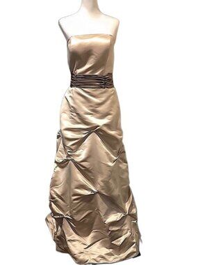 BILL LEVKOFF Taupe Beige Sleeveless Formal Gown with Pickups & Satin.